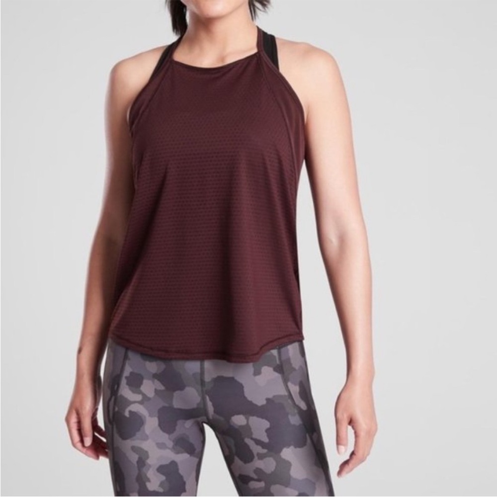 Athleta Maroon Chi Mesh Dot Racerback
Tank Top